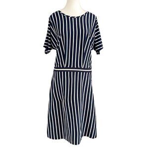 PAUL & SHARK WOMEN'S NAVY WHITE STRIPED SHORT SLEEVES A-LINE DRESS - S